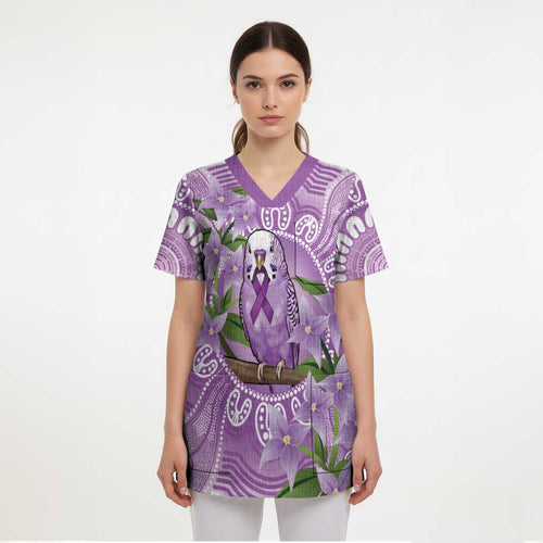 Epilepsy Awareness Budgerigar Australia Scrub Top Budgie Purple Ribbon Boronia Aboriginal - Aussie Hoodie