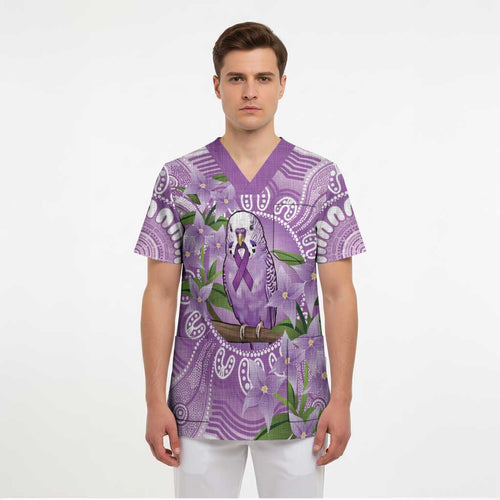 Epilepsy Awareness Budgerigar Australia Scrub Top Budgie Purple Ribbon Boronia Aboriginal - Aussie Hoodie