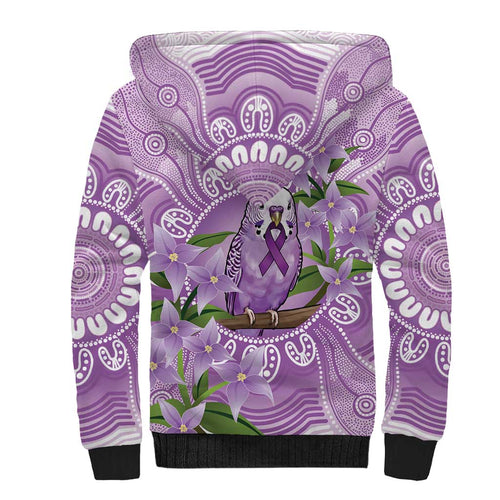 Epilepsy Awareness Budgerigar Australia Sherpa Hoodie Budgie Purple Ribbon Boronia Aboriginal - Aussie Hoodie