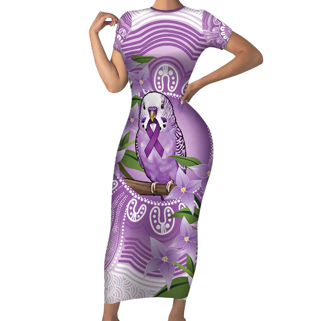 Epilepsy Awareness Budgerigar Australia Short Sleeve Bodycon Dress Budgie Purple Ribbon Boronia Aboriginal - Aussie Hoodie