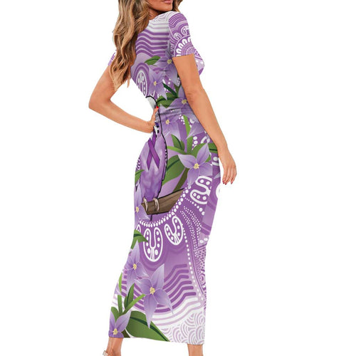 Epilepsy Awareness Budgerigar Australia Short Sleeve Bodycon Dress Budgie Purple Ribbon Boronia Aboriginal - Aussie Hoodie