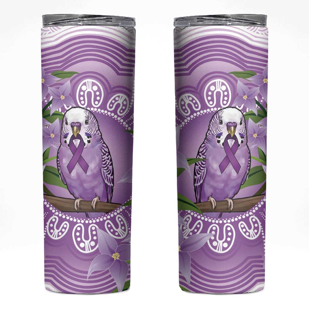 Epilepsy Awareness Budgerigar Australia Skinny Tumbler Budgie Purple Ribbon Boronia Aboriginal - Aussie Hoodie