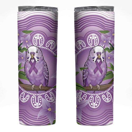 Epilepsy Awareness Budgerigar Australia Skinny Tumbler Budgie Purple Ribbon Boronia Aboriginal - Aussie Hoodie