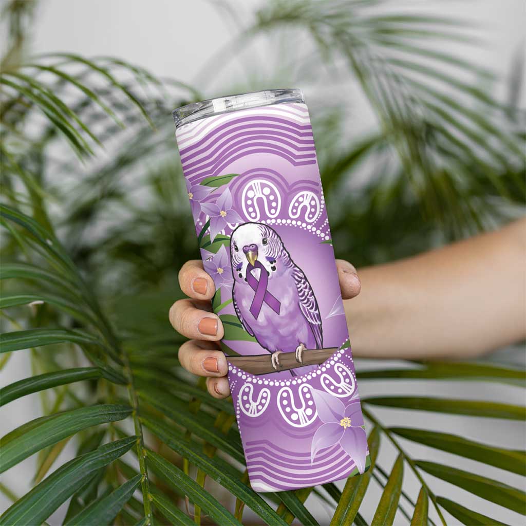 Epilepsy Awareness Budgerigar Australia Skinny Tumbler Budgie Purple Ribbon Boronia Aboriginal - Aussie Hoodie