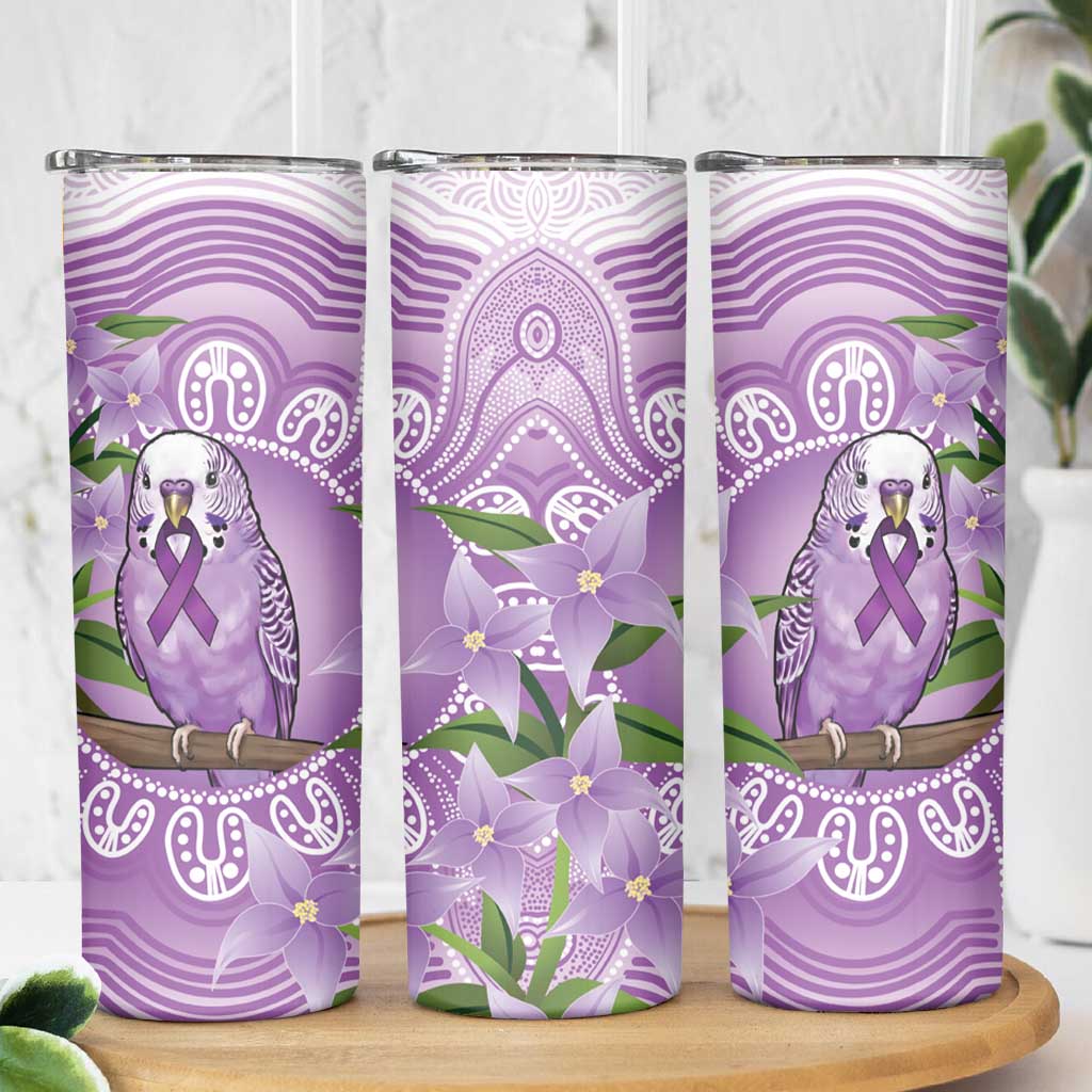 Epilepsy Awareness Budgerigar Australia Skinny Tumbler Budgie Purple Ribbon Boronia Aboriginal - Aussie Hoodie