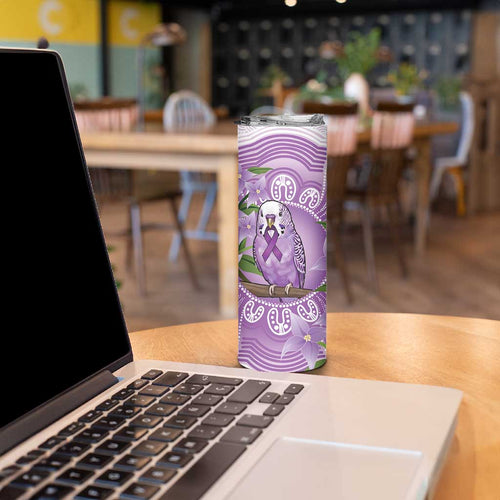 Epilepsy Awareness Budgerigar Australia Skinny Tumbler Budgie Purple Ribbon Boronia Aboriginal - Aussie Hoodie