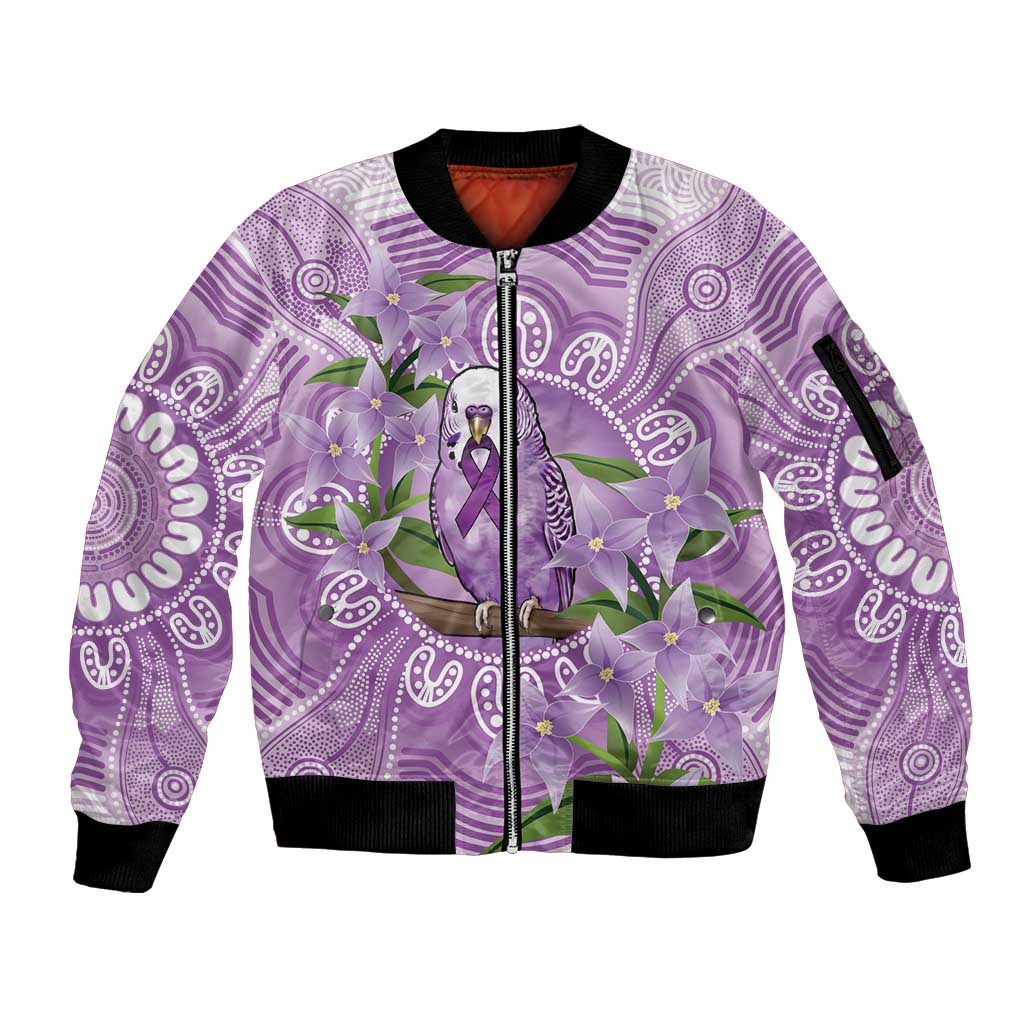Epilepsy Awareness Budgerigar Australia Sleeve Zip Bomber Jacket Budgie Purple Ribbon Boronia Aboriginal - Aussie Hoodie