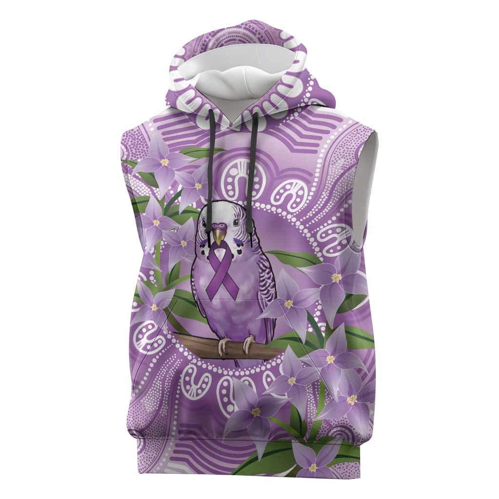Epilepsy Awareness Budgerigar Australia Sleeveless Hoodie Budgie Purple Ribbon Boronia Aboriginal - Aussie Hoodie