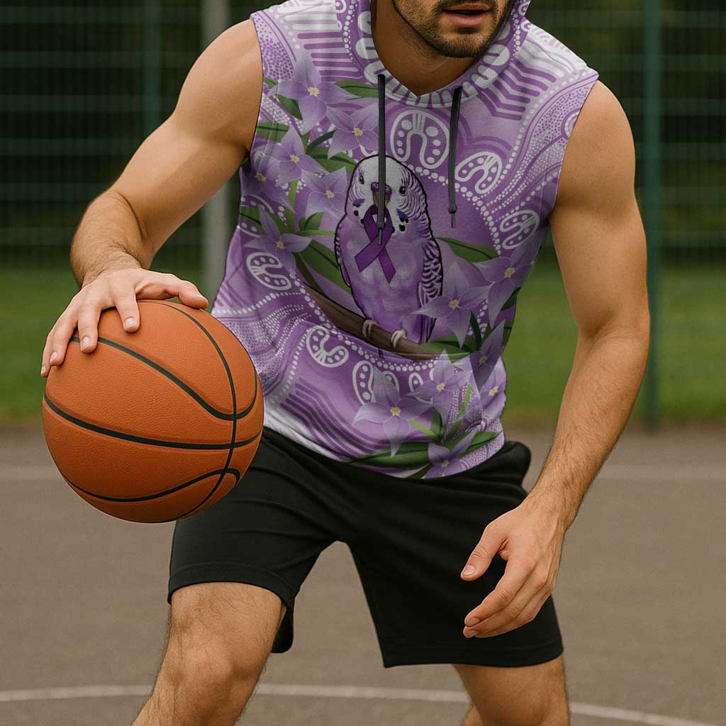 Epilepsy Awareness Budgerigar Australia Sleeveless Hoodie Budgie Purple Ribbon Boronia Aboriginal - Aussie Hoodie