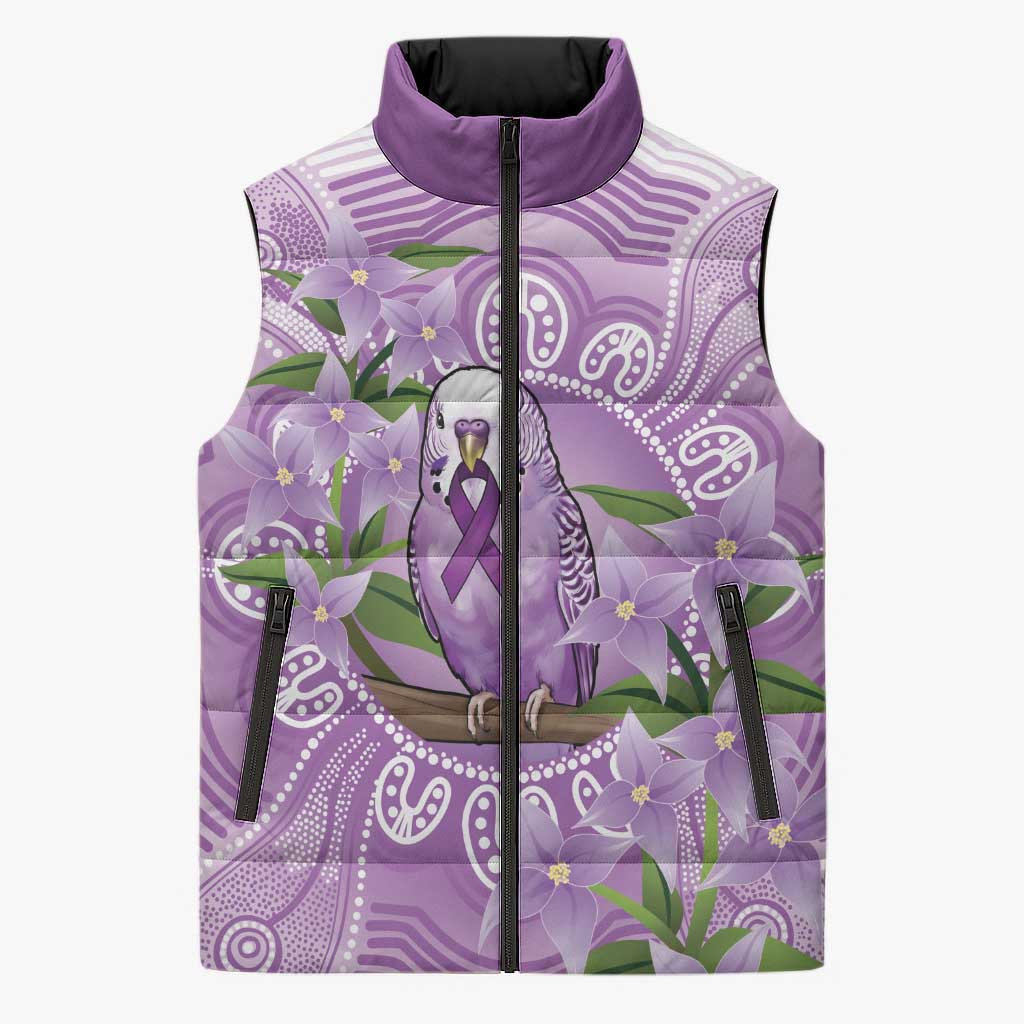 Epilepsy Awareness Budgerigar Australia Sleeveless Puffer Jacket Budgie Purple Ribbon Boronia Aboriginal - Aussie Hoodie