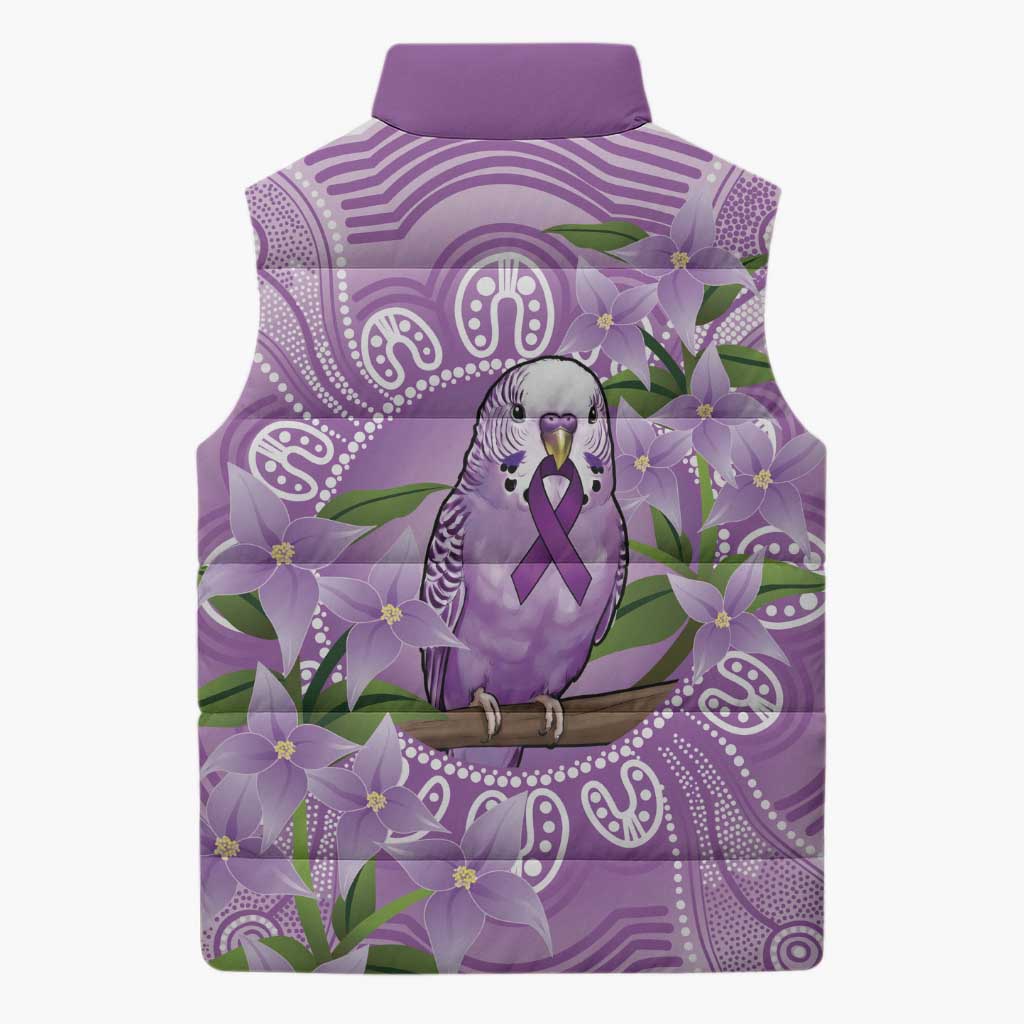 Epilepsy Awareness Budgerigar Australia Sleeveless Puffer Jacket Budgie Purple Ribbon Boronia Aboriginal - Aussie Hoodie