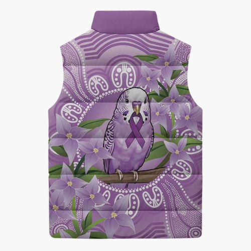 Epilepsy Awareness Budgerigar Australia Sleeveless Puffer Jacket Budgie Purple Ribbon Boronia Aboriginal - Aussie Hoodie