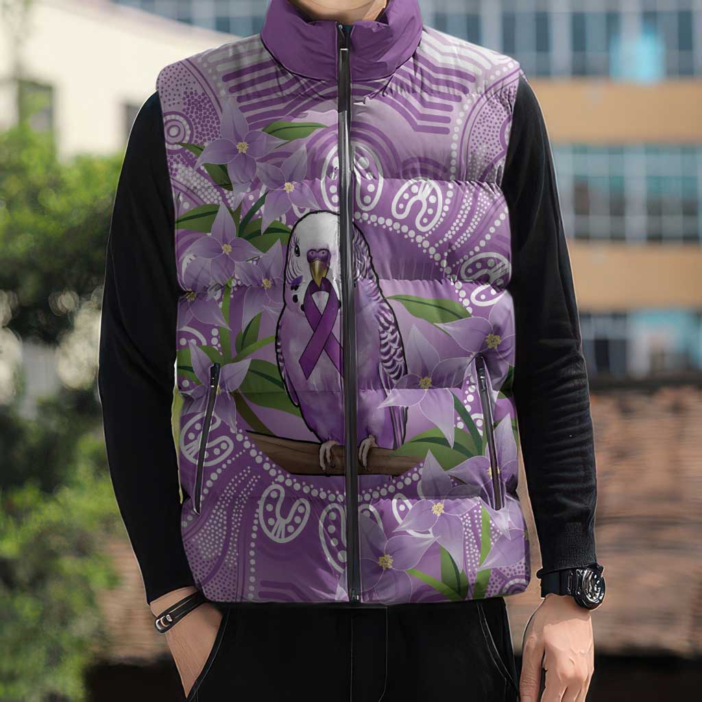 Epilepsy Awareness Budgerigar Australia Sleeveless Puffer Jacket Budgie Purple Ribbon Boronia Aboriginal - Aussie Hoodie