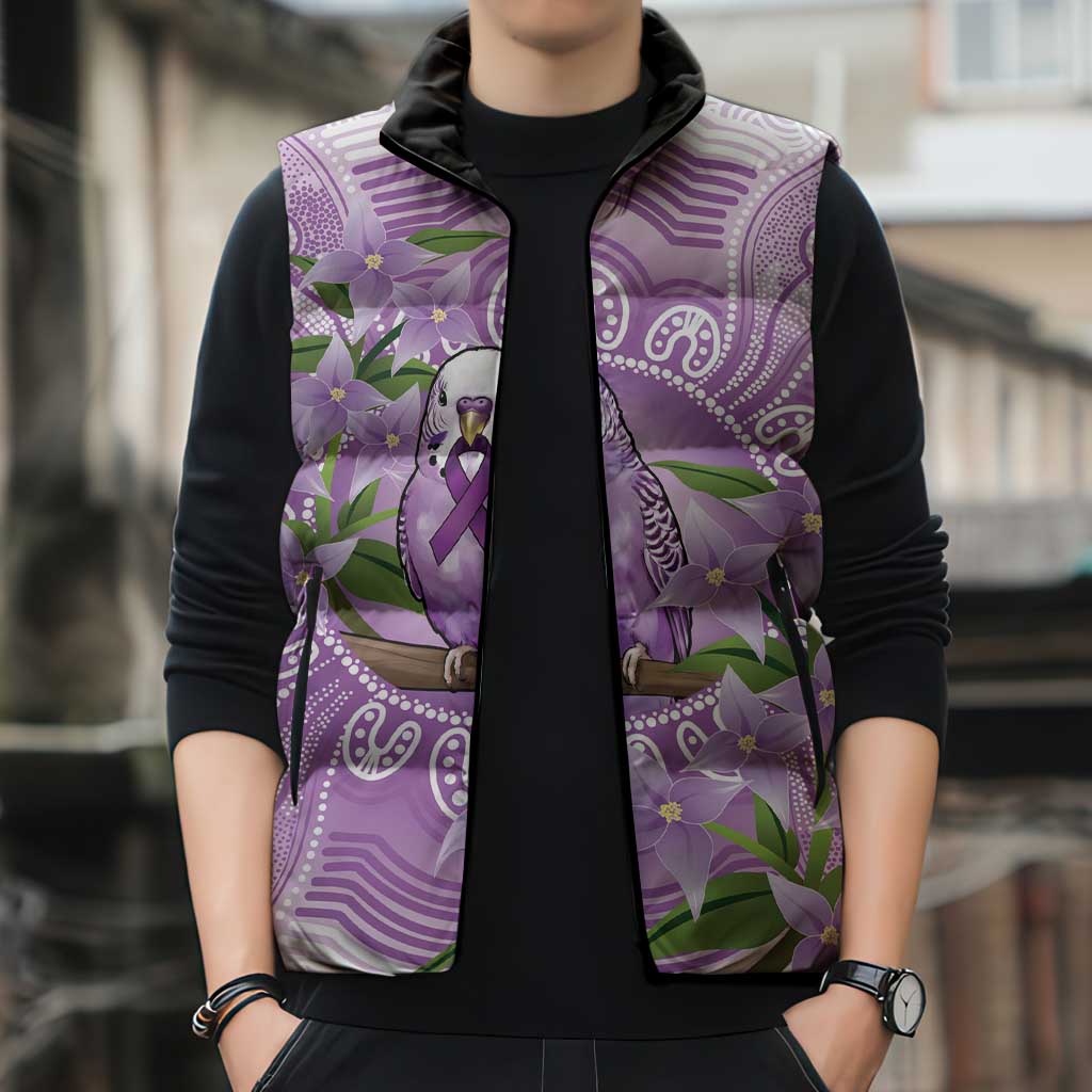 Epilepsy Awareness Budgerigar Australia Sleeveless Puffer Jacket Budgie Purple Ribbon Boronia Aboriginal - Aussie Hoodie