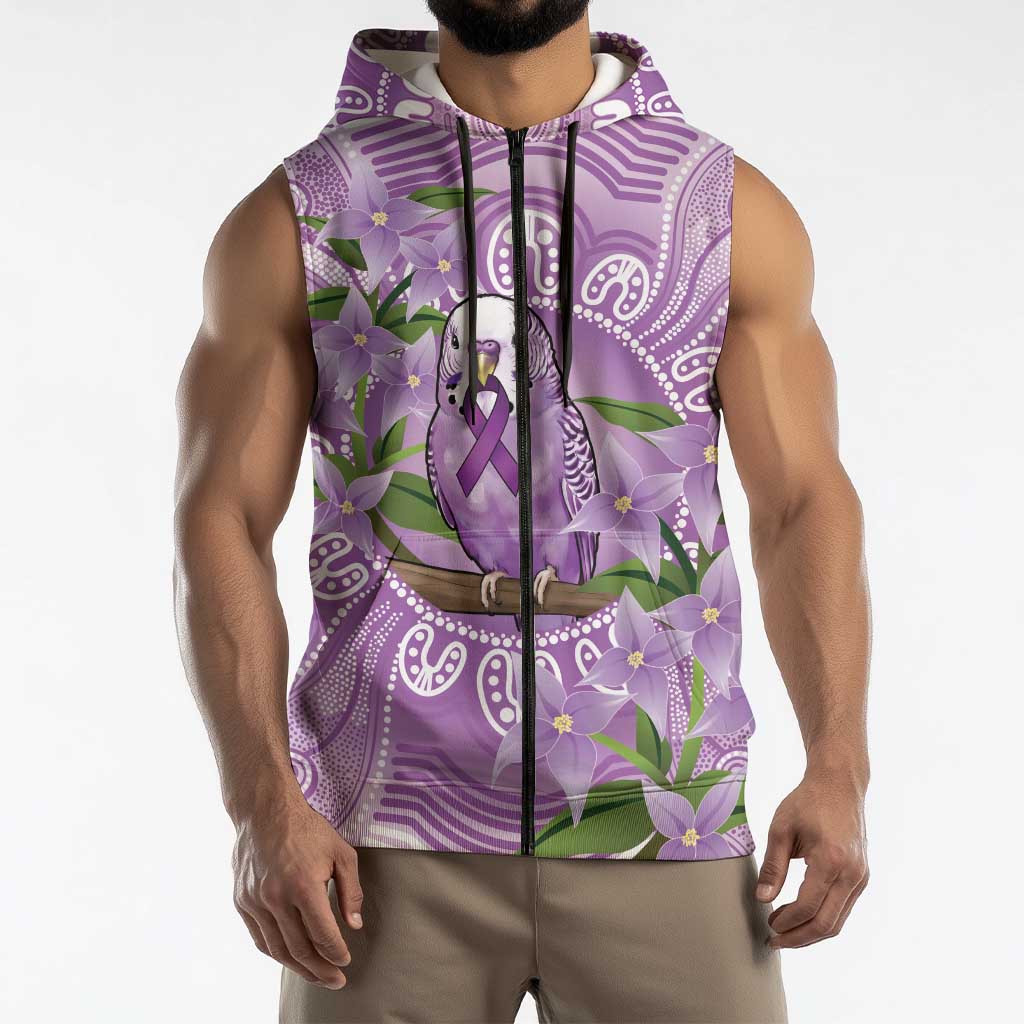 Epilepsy Awareness Budgerigar Australia Sleeveless Zip Hoodie Budgie Purple Ribbon Boronia Aboriginal LT14