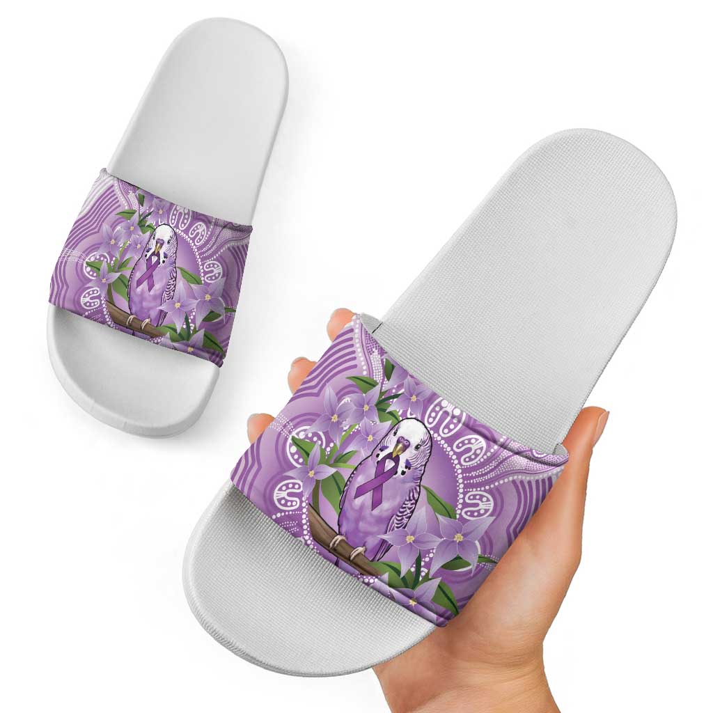 Epilepsy Awareness Budgerigar Australia Slide Sandals Budgie Purple Ribbon Boronia Aboriginal - Aussie Hoodie