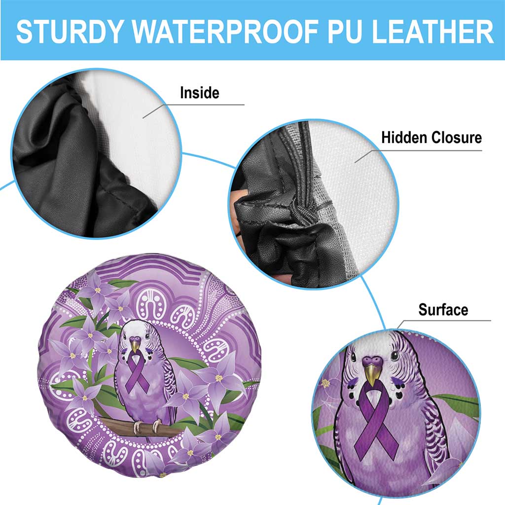 Epilepsy Awareness Budgerigar Australia Spare Tire Cover Budgie Purple Ribbon Boronia Aboriginal - Aussie Hoodie