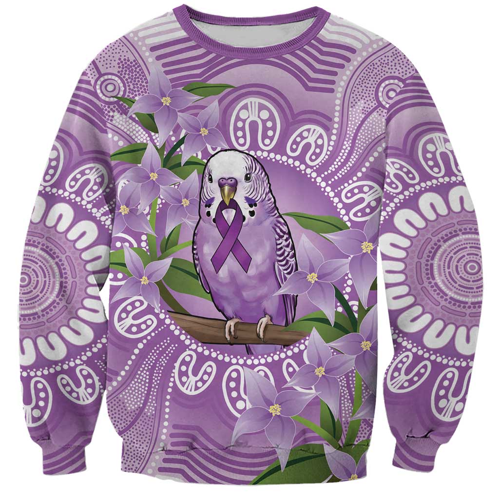 Epilepsy Awareness Budgerigar Australia Sweatshirt Budgie Purple Ribbon Boronia Aboriginal - Aussie Hoodie