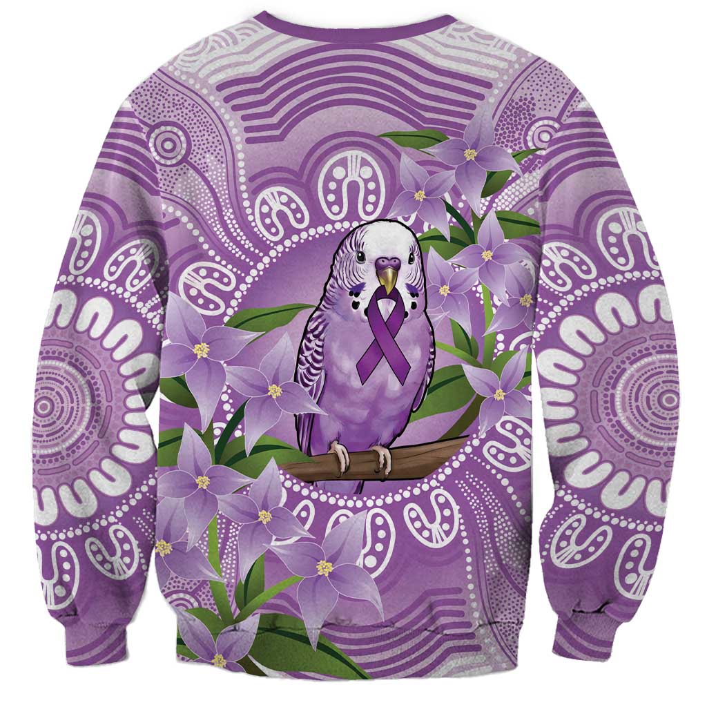 Epilepsy Awareness Budgerigar Australia Sweatshirt Budgie Purple Ribbon Boronia Aboriginal - Aussie Hoodie