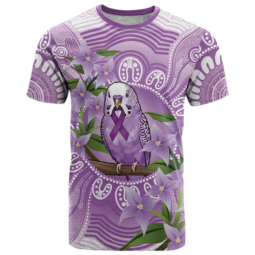 Epilepsy Awareness Budgerigar Australia T Shirt Budgie Purple Ribbon Boronia Aboriginal - Aussie Hoodie