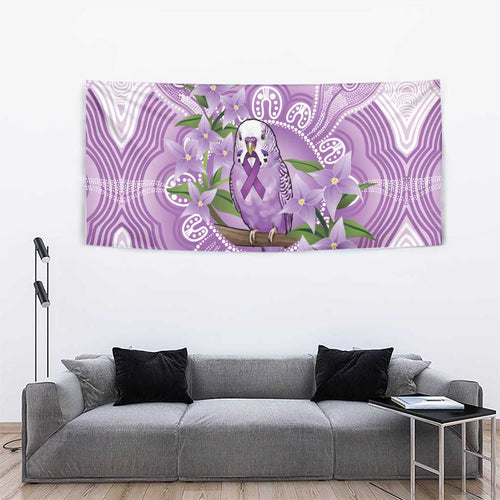 Epilepsy Awareness Budgerigar Australia Tapestry Budgie Purple Ribbon Boronia Aboriginal - Aussie Hoodie
