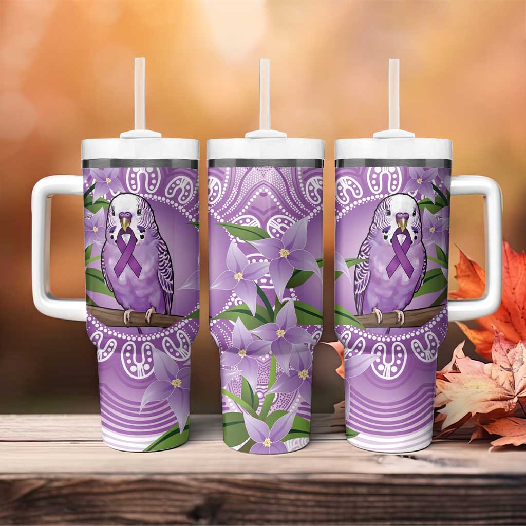 Epilepsy Awareness Budgerigar Australia Tumbler With Handle Budgie Purple Ribbon Boronia Aboriginal - Aussie Hoodie
