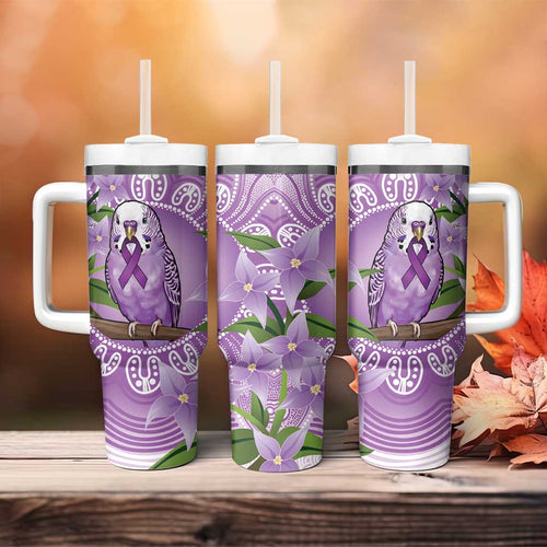 Epilepsy Awareness Budgerigar Australia Tumbler With Handle Budgie Purple Ribbon Boronia Aboriginal - Aussie Hoodie