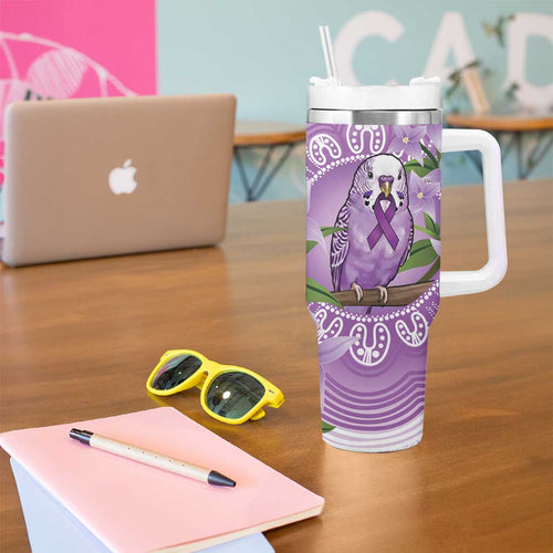 Epilepsy Awareness Budgerigar Australia Tumbler With Handle Budgie Purple Ribbon Boronia Aboriginal - Aussie Hoodie