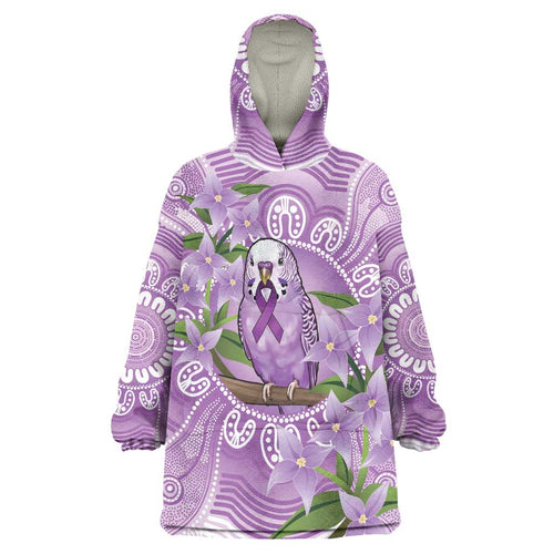 Epilepsy Awareness Budgerigar Australia Wearable Blanket Hoodie Budgie Purple Ribbon Boronia Aboriginal - Aussie Hoodie