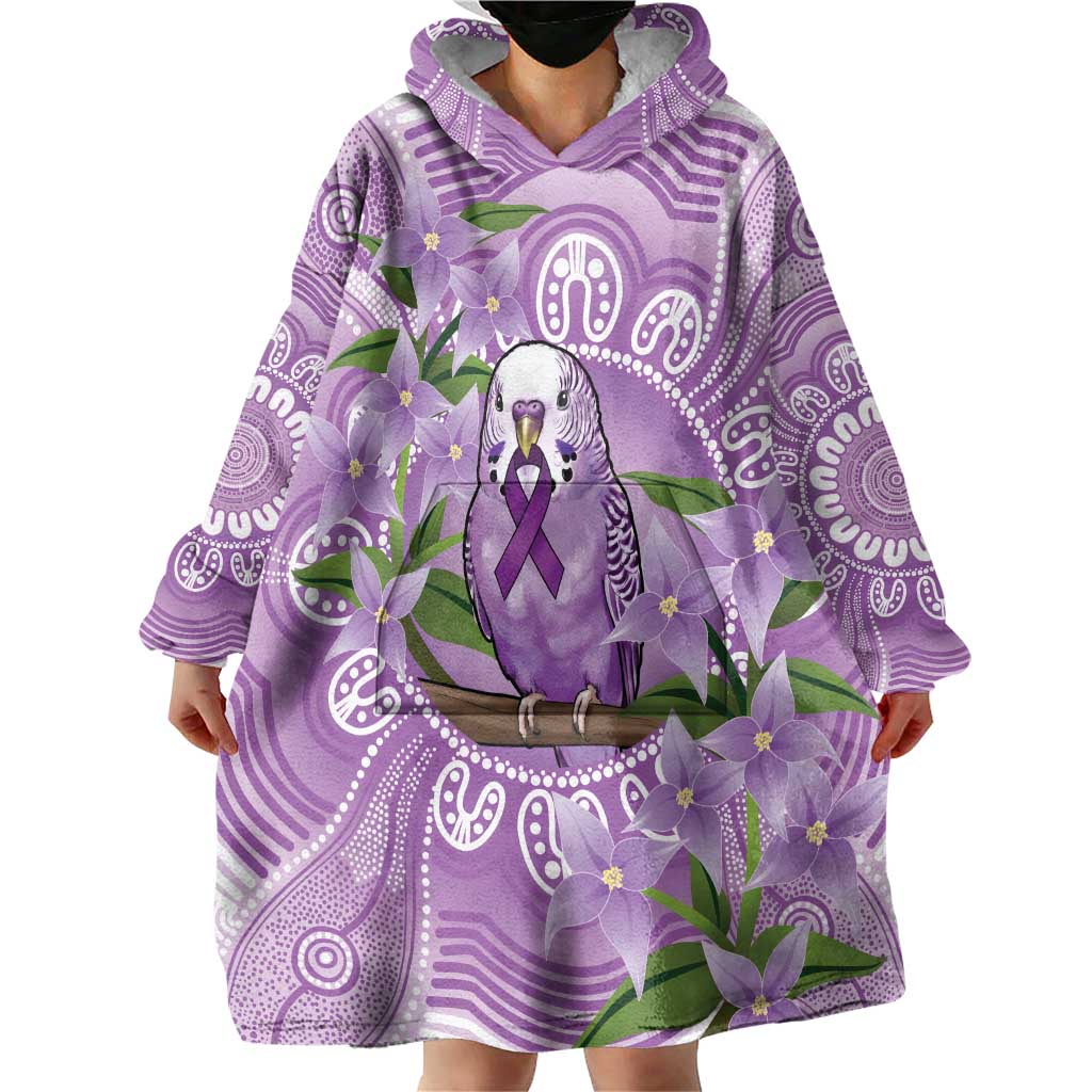Epilepsy Awareness Budgerigar Australia Wearable Blanket Hoodie Budgie Purple Ribbon Boronia Aboriginal - Aussie Hoodie