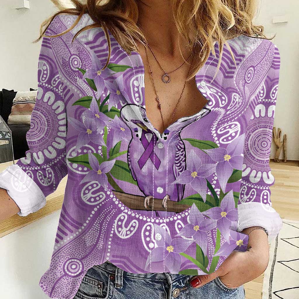 Epilepsy Awareness Budgerigar Australia Women Casual Shirt Budgie Purple Ribbon Boronia Aboriginal - Aussie Hoodie