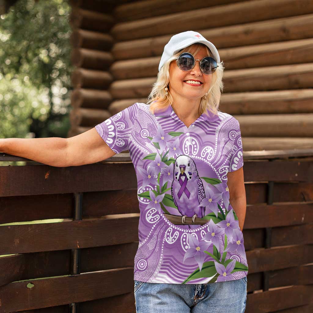Epilepsy Awareness Budgerigar Australia Women Polo Shirt Budgie Purple Ribbon Boronia Aboriginal - Aussie Hoodie