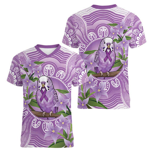 Epilepsy Awareness Budgerigar Australia Women V-Neck T-Shirt Budgie Purple Ribbon Boronia Aboriginal - Aussie Hoodie