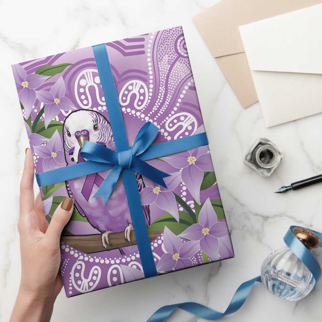 Epilepsy Awareness Budgerigar Australia Wrapping Paper Budgie Purple Ribbon Boronia Aboriginal - Aussie Hoodie