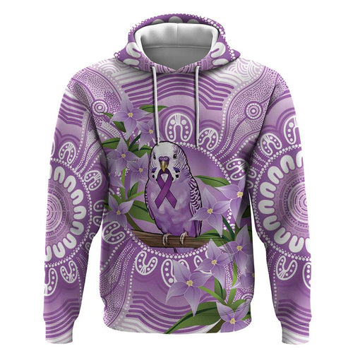 Epilepsy Awareness Budgerigar Australia Zip Hoodie Budgie Purple Ribbon Boronia Aboriginal - Aussie Hoodie