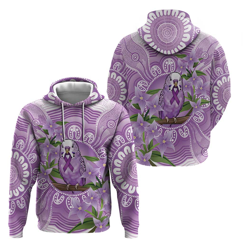Epilepsy Awareness Budgerigar Australia Zip Hoodie Budgie Purple Ribbon Boronia Aboriginal - Aussie Hoodie
