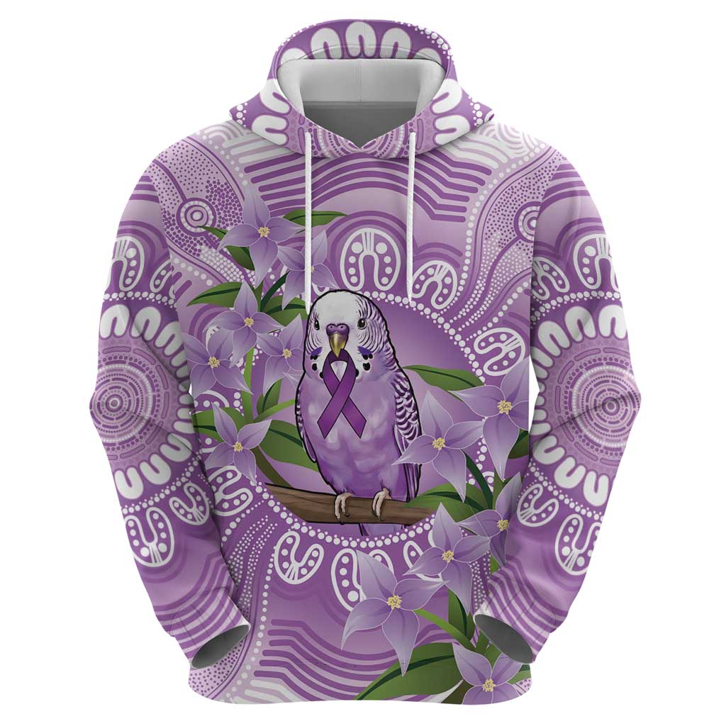 Epilepsy Awareness Budgerigar Australia Zip Hoodie Budgie Purple Ribbon Boronia Aboriginal - Aussie Hoodie