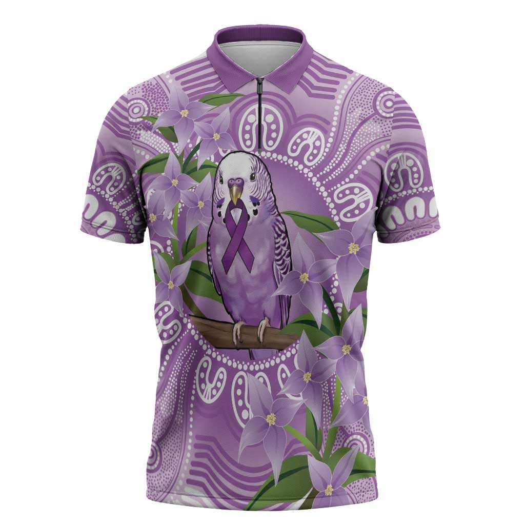 Epilepsy Awareness Budgerigar Australia Zipper Polo Shirt Budgie Purple Ribbon Boronia Aboriginal - Aussie Hoodie