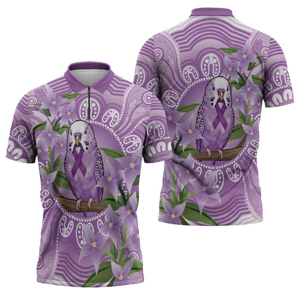 Epilepsy Awareness Budgerigar Australia Zipper Polo Shirt Budgie Purple Ribbon Boronia Aboriginal - Aussie Hoodie