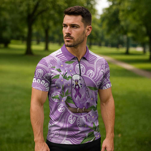 Epilepsy Awareness Budgerigar Australia Zipper Polo Shirt Budgie Purple Ribbon Boronia Aboriginal - Aussie Hoodie