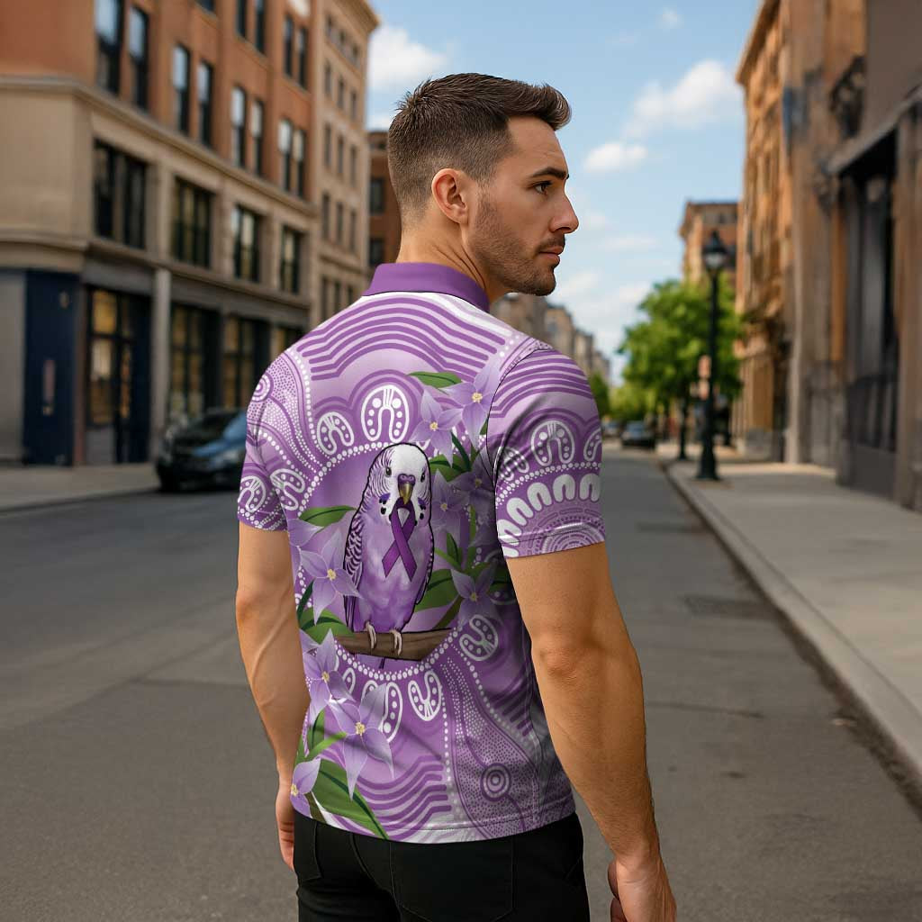 Epilepsy Awareness Budgerigar Australia Zipper Polo Shirt Budgie Purple Ribbon Boronia Aboriginal - Aussie Hoodie