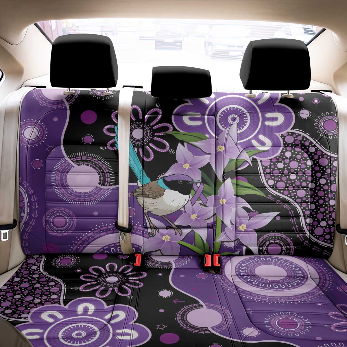 Australia Epilepsy Awareness Back Car Seat Cover Purple-crowned Fairywren Boronia Aboriginal - Aussie Hoodie