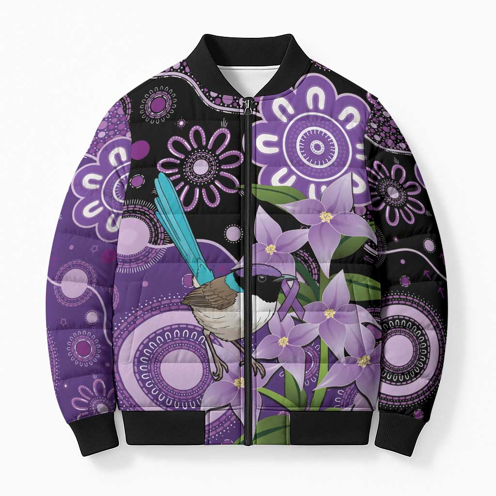 Australia Epilepsy Awareness Bomber Puffer Jacket Purple-crowned Fairywren Boronia Aboriginal - Aussie Hoodie