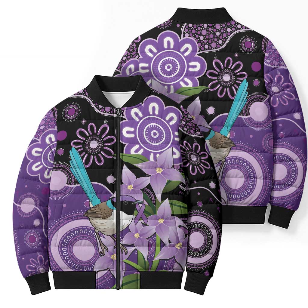 Australia Epilepsy Awareness Bomber Puffer Jacket Purple-crowned Fairywren Boronia Aboriginal - Aussie Hoodie