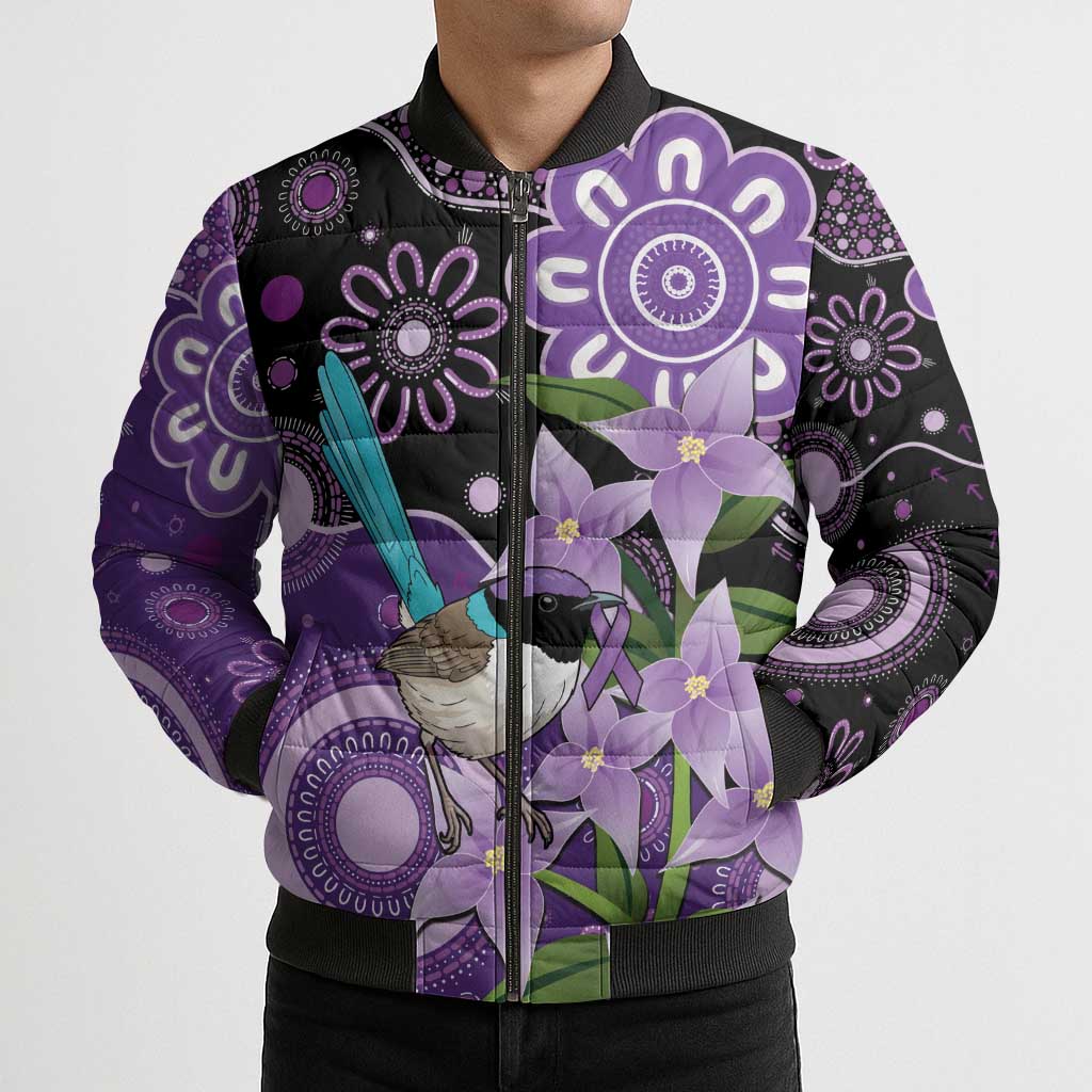 Australia Epilepsy Awareness Bomber Puffer Jacket Purple-crowned Fairywren Boronia Aboriginal - Aussie Hoodie