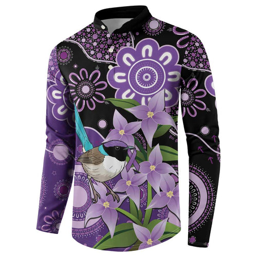 Australia Epilepsy Awareness Button Sweatshirt Purple-crowned Fairywren Boronia Aboriginal - Aussie Hoodie