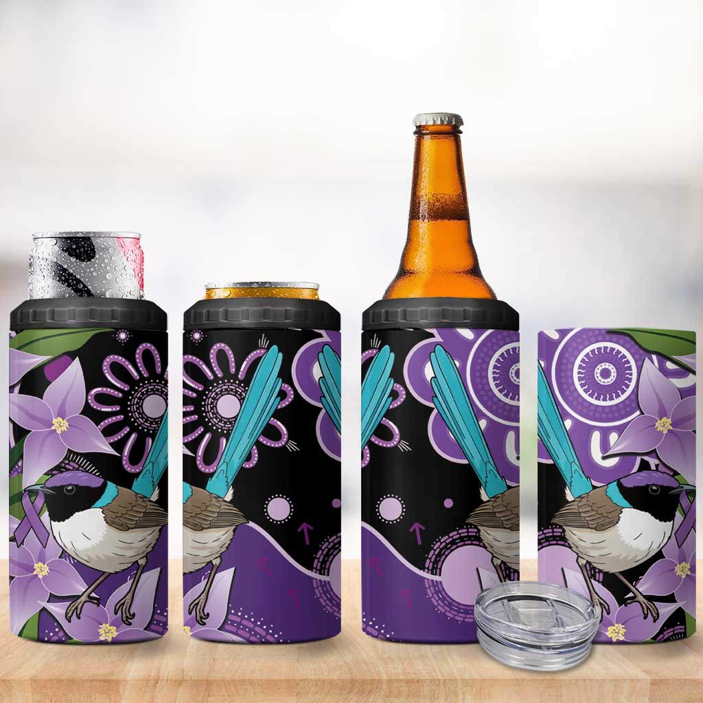Australia Epilepsy Awareness 4 in 1 Can Cooler Tumbler Purple-crowned Fairywren Boronia Aboriginal - Aussie Hoodie
