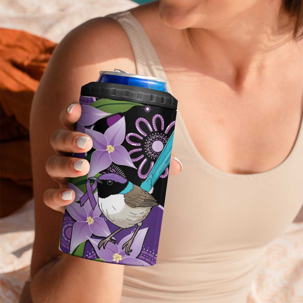 Australia Epilepsy Awareness 4 in 1 Can Cooler Tumbler Purple-crowned Fairywren Boronia Aboriginal - Aussie Hoodie