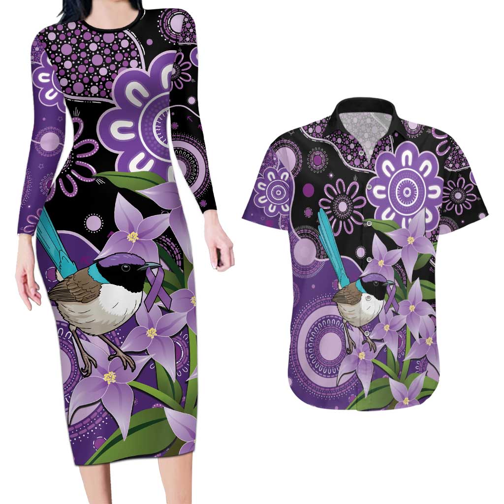 Australia Epilepsy Awareness Couples Matching Long Sleeve Bodycon Dress and Hawaiian Shirt Purple-crowned Fairywren Boronia Aboriginal - Aussie Hoodie