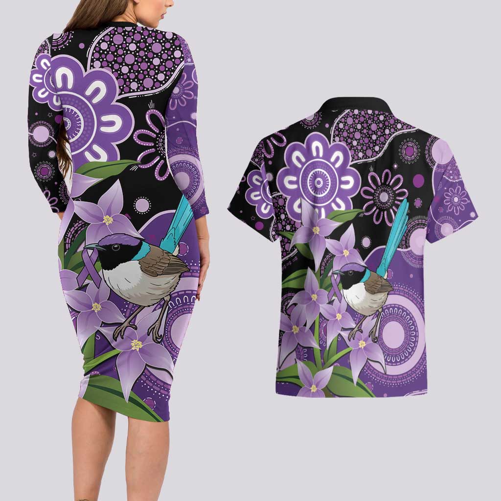 Australia Epilepsy Awareness Couples Matching Long Sleeve Bodycon Dress and Hawaiian Shirt Purple-crowned Fairywren Boronia Aboriginal - Aussie Hoodie